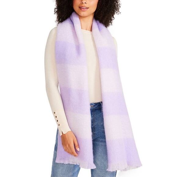 Steve Madden Lavender Two Tone Buffalo Check Blanket Scarf NWT - Picture 1 of 7